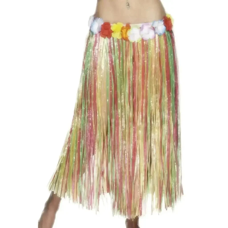 Hawaiian Hula Skirt, Multi-Colored, Large zip skirt side