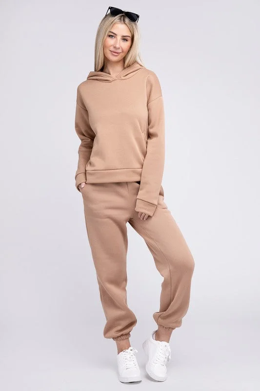 Nuvi Apparel Drop Shoulder Hoodie & Pants Classic Cropped Pants