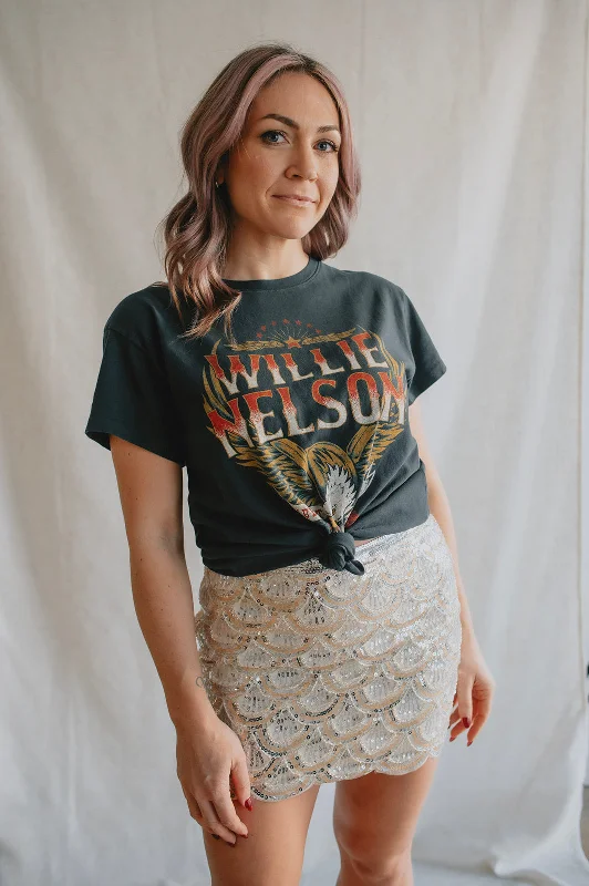 MISFIT ITEM - The Oceana Scalloped Sequin Mini Skirt //Size M wrap skirt elegant