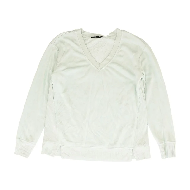 Green Solid V-Neck Sweater Modern Contemporary Chic