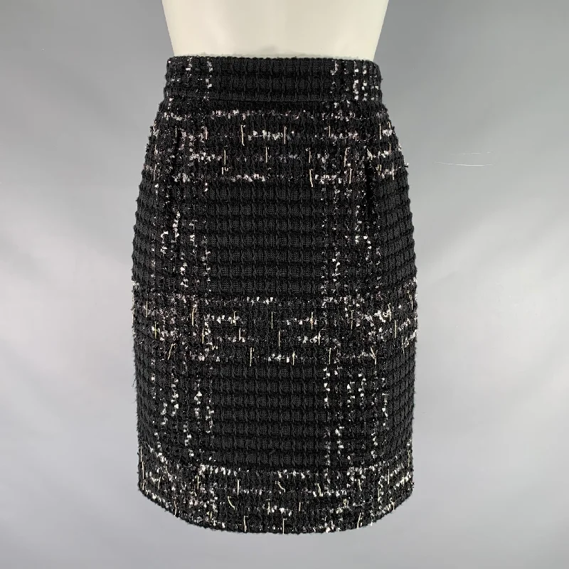 CHANEL Size 4 Black White Cotton Blend Chain Skirt cotton skirt soft