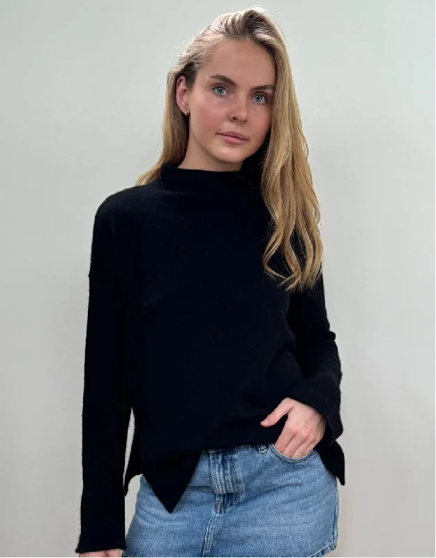 Bella Sweater in Black Cashmere Blend Cotton Blend Poly Blend