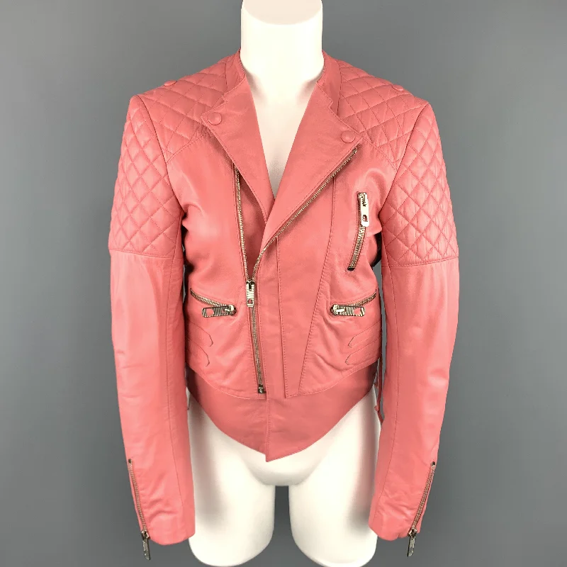 BALENCIAGA Size 6 Pink Quilted Leather Moto Biker Jacket Mesh Jacket Canvas Jacket Denim Jacket BALENCIAGA Size 6 Pink Quilted Leather Moto Biker Jacket Mesh Jacket Canvas Jacket Denim Jacket