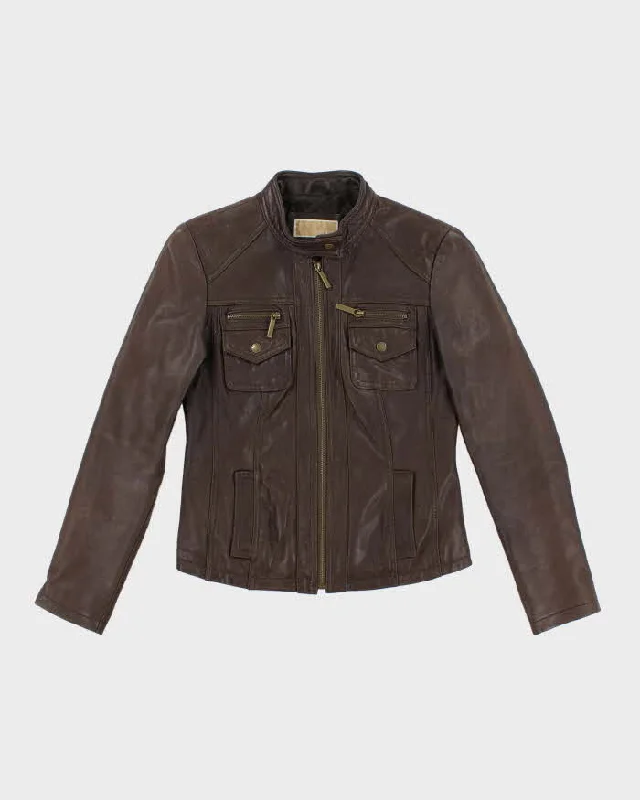 Vintage Woman's Brown Michael Kors Leather Jacket - S Elasticated Jacket Padded Jacket Insulated Jacket Vintage Woman's Brown Michael Kors Leather Jacket - S Elasticated Jacket Padded Jacket Insulated Jacket