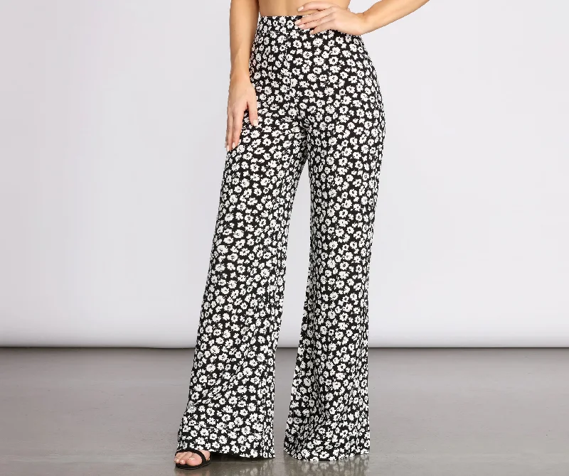 High Waist Ditsy Floral Printed Pants Comfortable Cargo Pants
