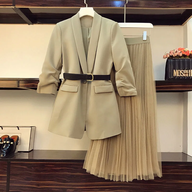 Women's Suit Jacket Spring Autumn Korean Slim Long-sleeve Jacket High Waist Solid Chiffon A-Line Skirt Casual Suit 6181703 Zippered Front Buttoned Front Snap Front Women's Suit Jacket Spring Autumn Korean Slim Long-sleeve Jacket High Waist Solid Chiffon A-Line Skirt Casual Suit 6181703 Zippered Front Buttoned Front Snap Front