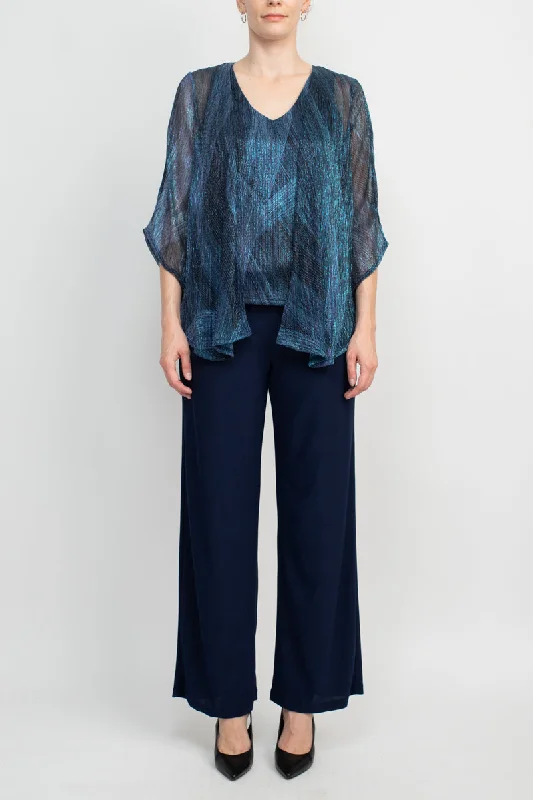 Marina 268126 Long Formal Metallic Jacket Pant Suit Chic Slim Fit Pants