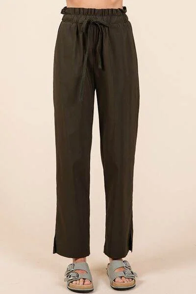 Mittoshop Paperbag Waist Tapered Straight Pants Stylish Elastic Waist Pants