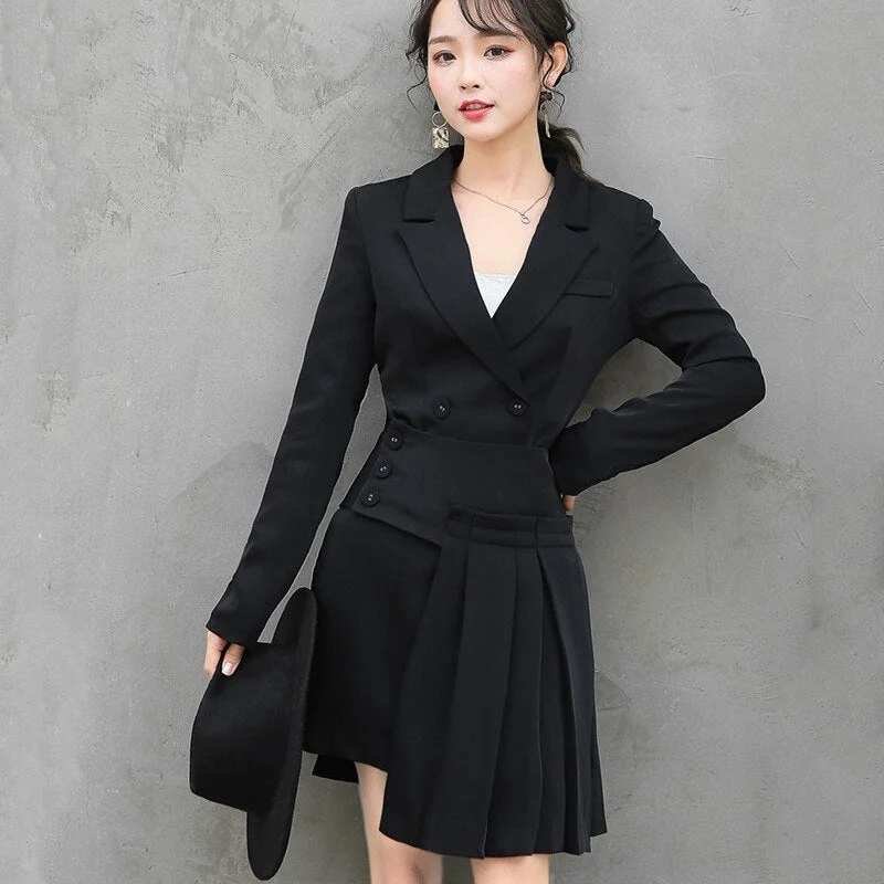 2022 casual suit collar black Slim irregular skirt + long-sleeved jacket 2 sets sexy office single-breasted jacket Fleece Fabric Down Fabric Feather Fabric 2022 casual suit collar black Slim irregular skirt + long-sleeved jacket 2 sets sexy office single-breasted jacket Fleece Fabric Down Fabric Feather Fabric