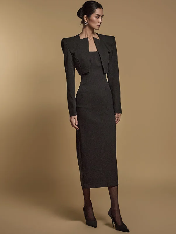 TP9161 Jacket Dress Set Zippered Front Buttoned Front Snap Front