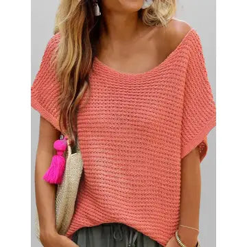 Take It In Stride Coral Crochet Hollow Out Sweater Top Stylish Fashionable Trendy