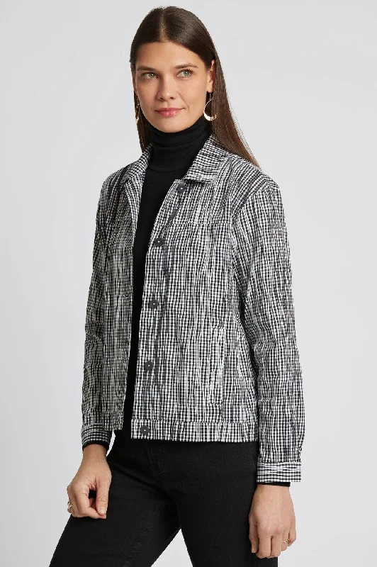 Thelma Mini Gingham Crinkle Long Sleeve Jean Jacket Striped Jacket Polka Dot Jacket Floral Jacket