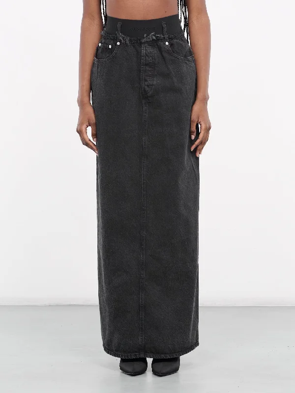 Distressed Waistband Skirt (S1UDESK01-BLACK) pencil skirt chic