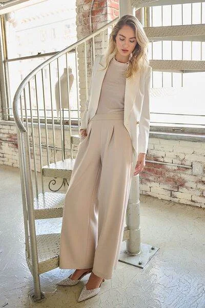 Mittoshop Inverted Pleat Detail Wide Leg Pants In Sand Cozy Maternity Pants
