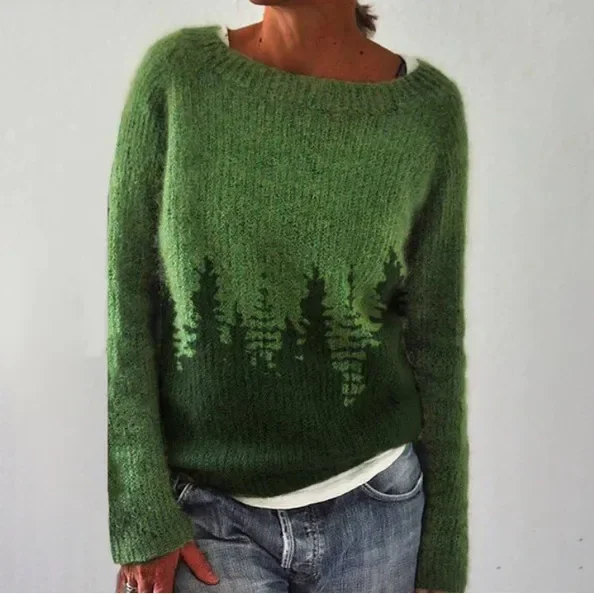Women Fashion Round Neck Color Matching Knitted Long Sleeve Sweater Velvet Chenille Corduroy