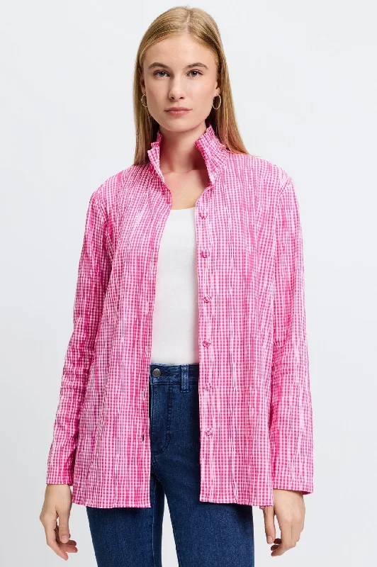 Carolina Crinkle Mini Gingham Long Sleeve Shirt Jacket Welt Pockets Slit Pockets Flap Pockets