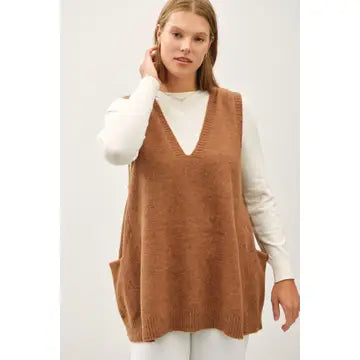Go To Extremes Pecan Oversize V Neck Sweater Vest (Size Medium/Large) Open Front Closed Front Wrap Front Go To Extremes Pecan Oversize V Neck Sweater Vest (Size Medium/Large) Open Front Closed Front Wrap Front