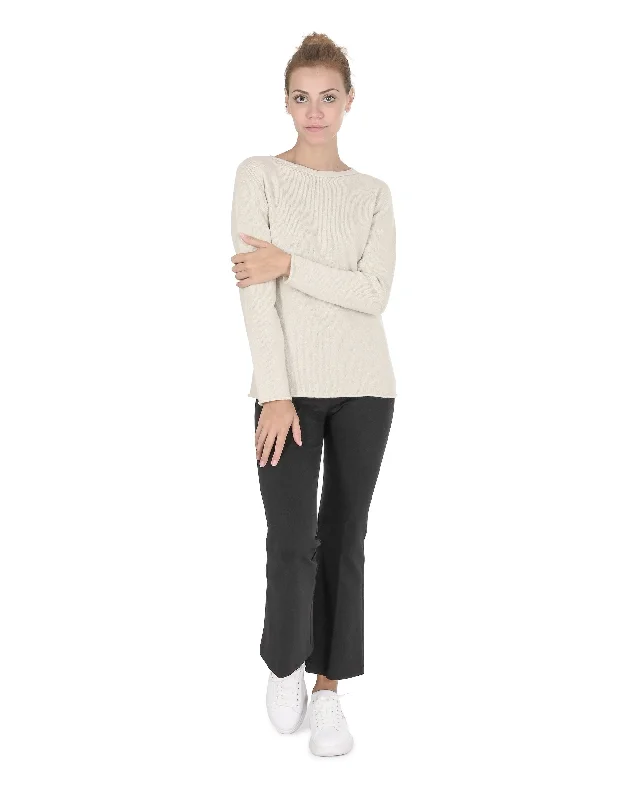 Crown of Edinburgh Cashmere Womens Boat Neck Sweater COE 0015 CREAM Striped Floral Plaid