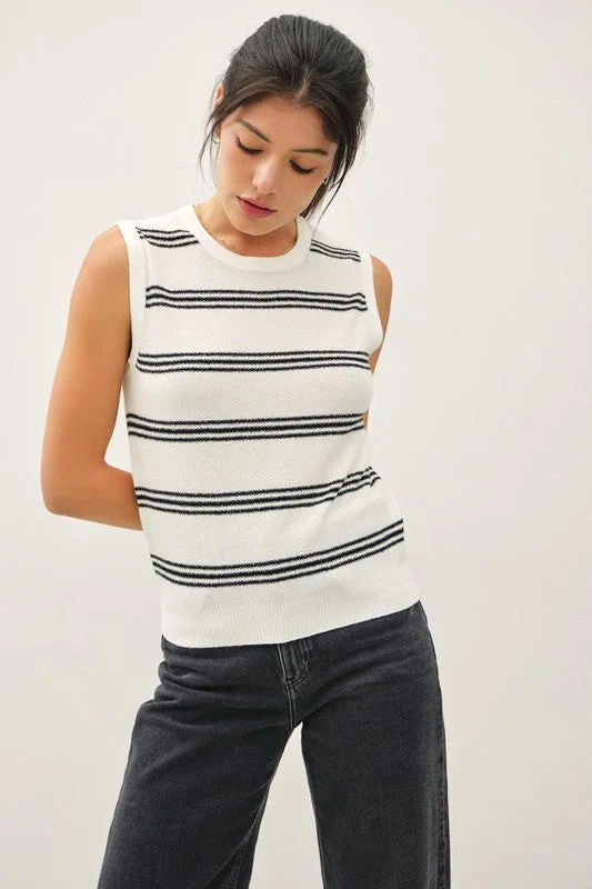 The Stripes Have It Black Stripe Sweater Tank High Neck Crew Neck V-Neck