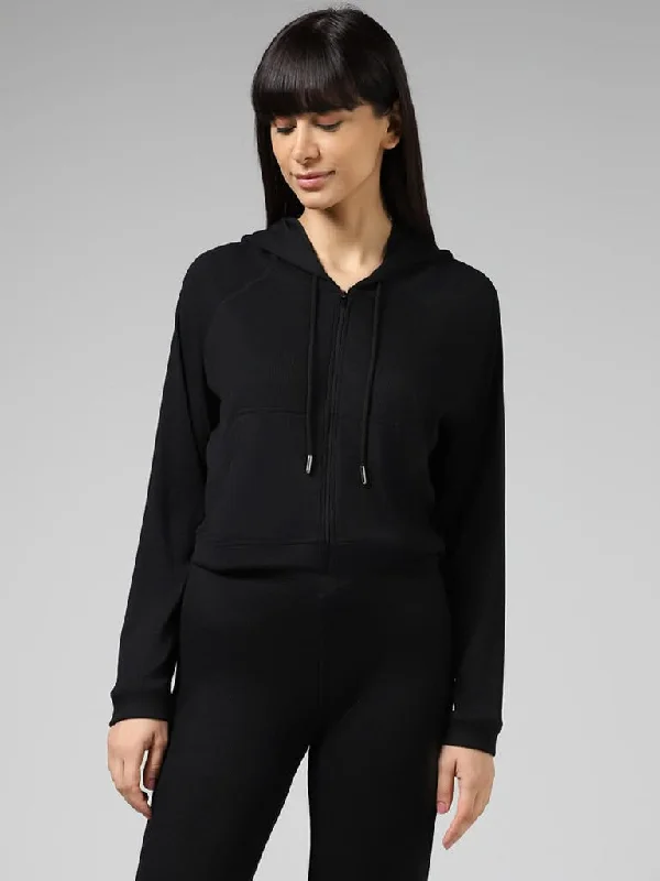 Superstar Black Fluted Hoodie Jacket Insulated Jacket Fitted Jacket Loose Jacket