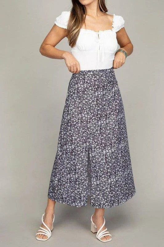 Floral midi skirt with slit cashmere skirt plush