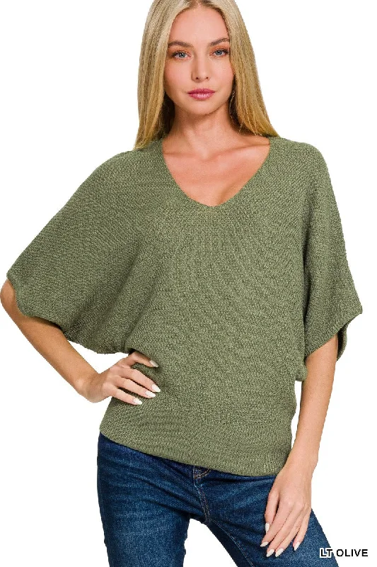Amazing Days Light Olive V-Neck Sweater Top Tailored Straight A-Line