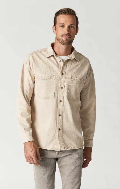 STEFAN JACKET IN BEIGE NATURAL DYE Stand-Up Collar Roll-Neck Collar Turtle Neck