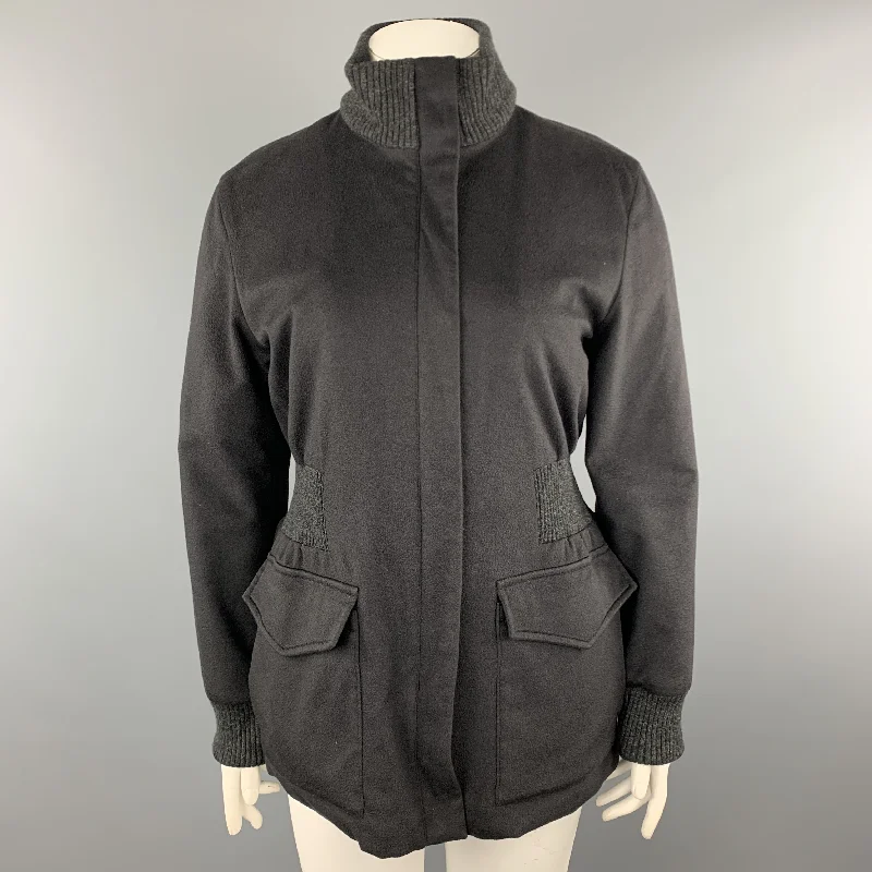 LORO PIANA Size 10 Charcoal Cashmere High Collar Ribbed Waist STORM SYSTEM Jacket Faux Fur Jacket Real Fur Jacket Shearling Jacket LORO PIANA Size 10 Charcoal Cashmere High Collar Ribbed Waist STORM SYSTEM Jacket Faux Fur Jacket Real Fur Jacket Shearling Jacket