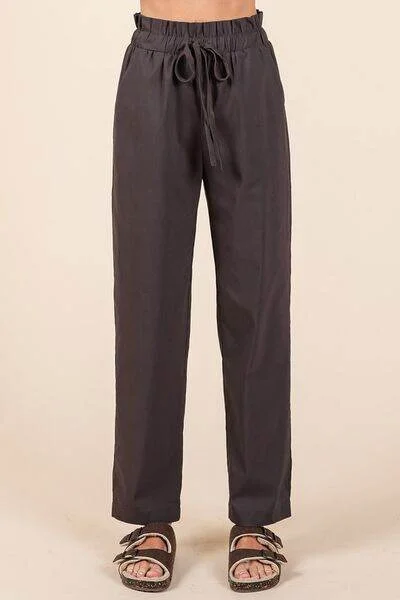 Mittoshop Paperbag Waist Tapered Straight Pants In Charcoal Formal Slim Pants
