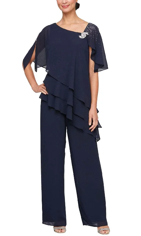 Alex Evenings 8192012 - Two Piece Asymmetric Pantsuit High-Waist Jogger Pants