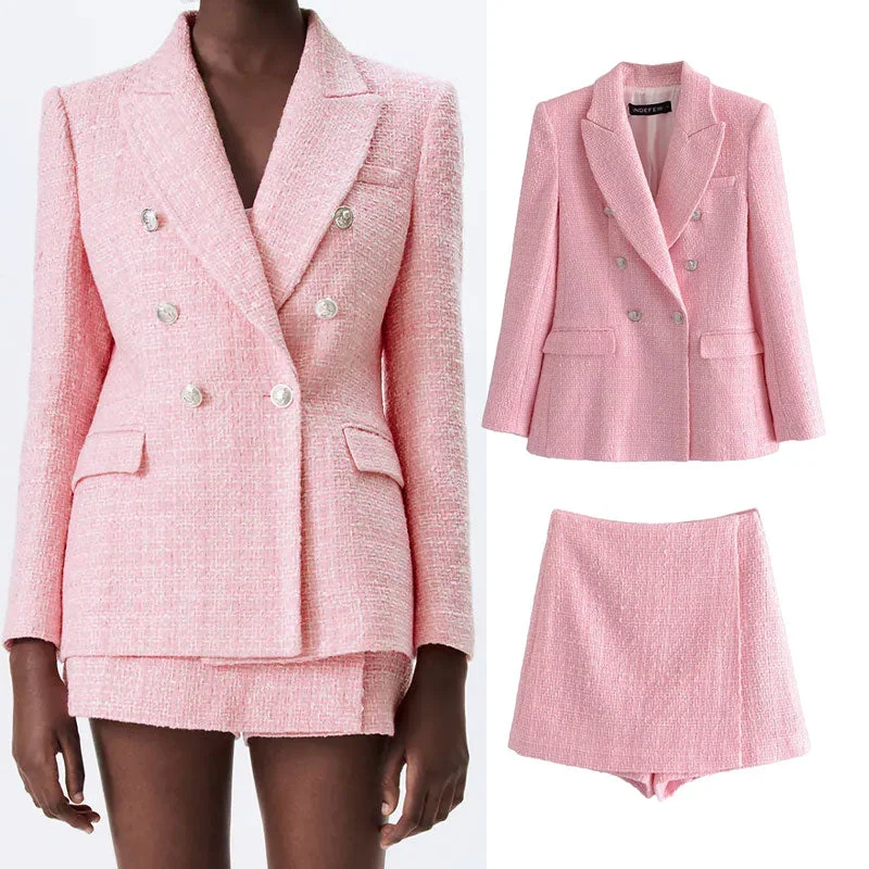 2022spring and summer women's plaid casual western jacket + button high waist casual shorts skirt all-match suitPink Plaid Jacket Tartan Jacket Houndstooth Jacket 2022spring and summer women's plaid casual western jacket + button high waist casual shorts skirt all-match suitPink Plaid Jacket Tartan Jacket Houndstooth Jacket