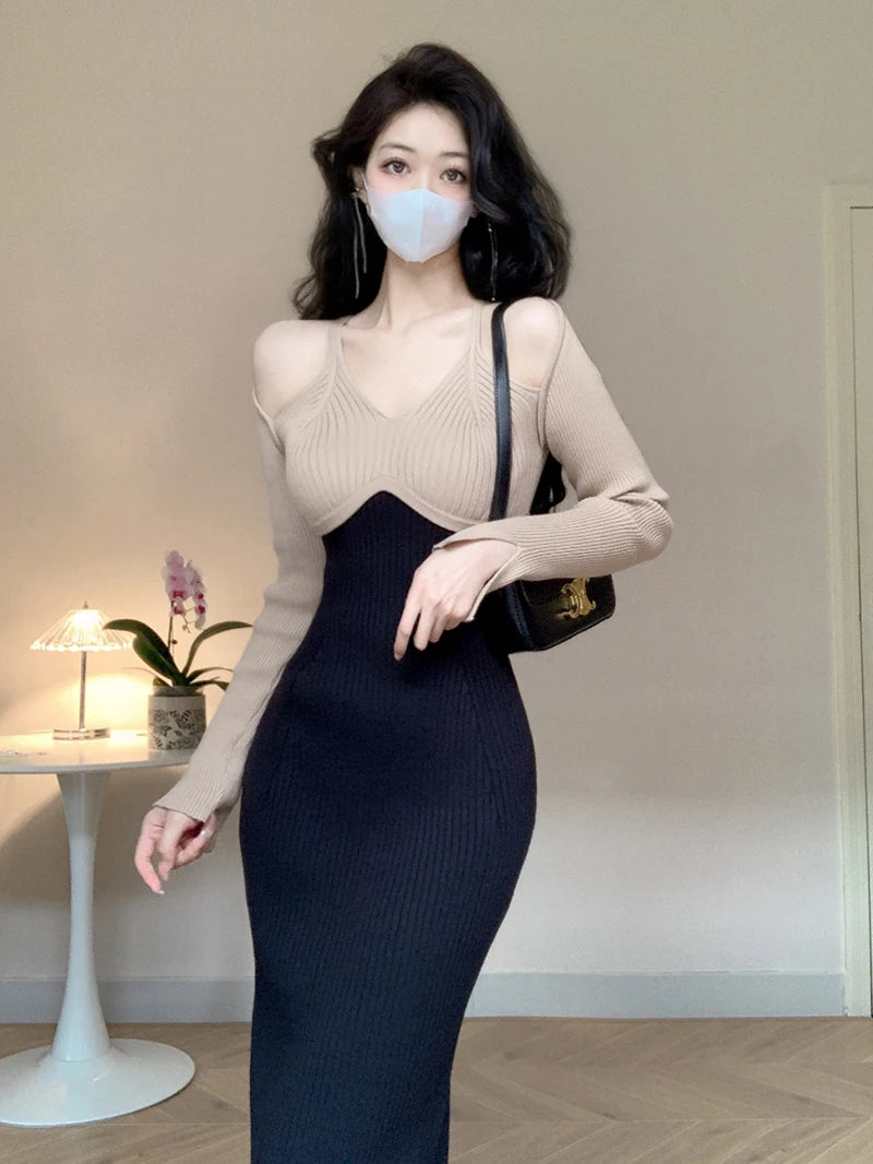 Vintage Long Sleeve Knitted Sweater Midi Dresses for Women Autumn Winter Elegant Party Korean Sexy Bodycon Female Clothing Open Front Closed Front Wrap Front Vintage Long Sleeve Knitted Sweater Midi Dresses for Women Autumn Winter Elegant Party Korean Sexy Bodycon Female Clothing Open Front Closed Front Wrap Front