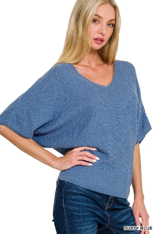 Amazing Days Dusty Blue V-Neck Sweater Top (Size Large) Boat Neck Shawl Collar Notched Collar Amazing Days Dusty Blue V-Neck Sweater Top (Size Large) Boat Neck Shawl Collar Notched Collar