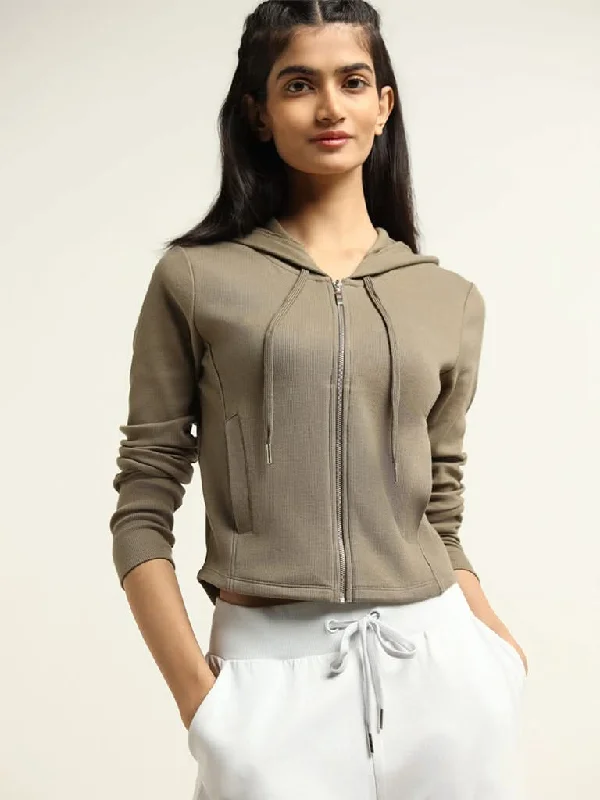 Studiofit Olive Cotton Blend Hoodie Jacket Embroidered Jacket Appliqued Jacket Beaded Jacket Studiofit Olive Cotton Blend Hoodie Jacket Embroidered Jacket Appliqued Jacket Beaded Jacket