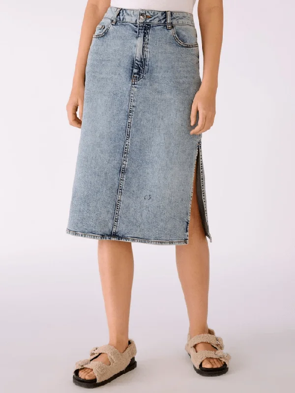 Oui T Blue Denim Midi Length Skirt 76135 5300 chiffon skirt airy