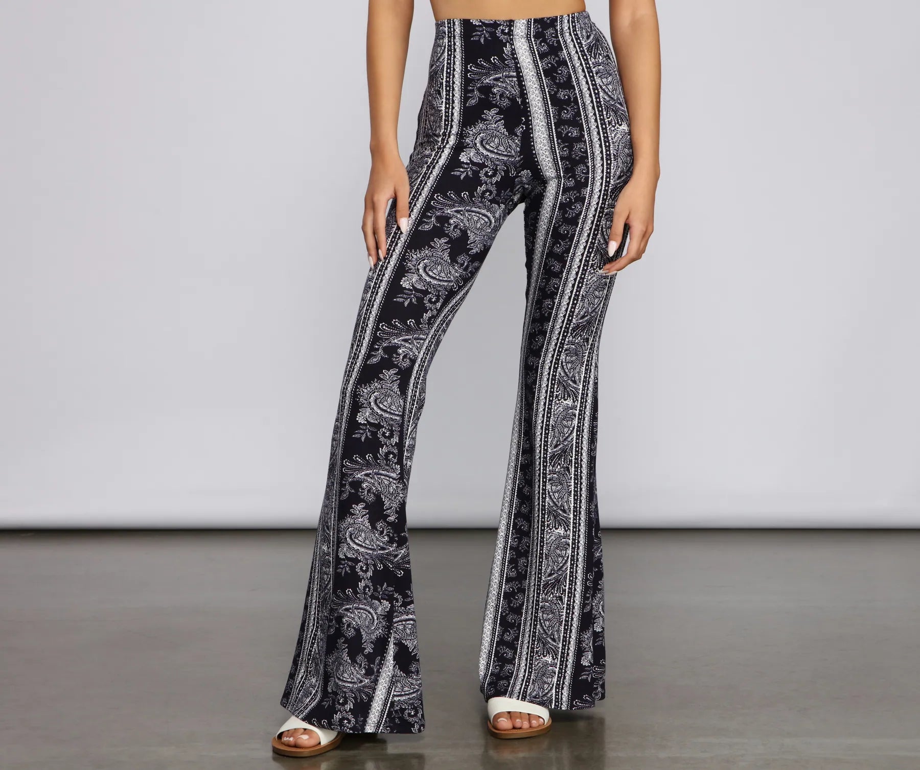 Good Vibes Paisley Flare Pants Comfy High-Waist Jeans