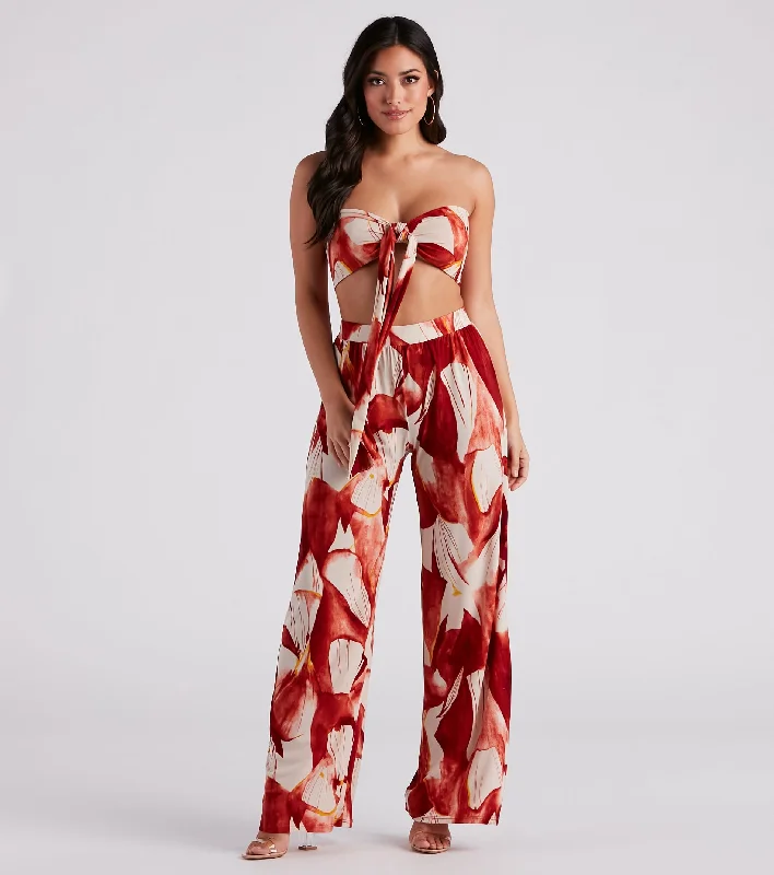 Island Time Floral Wide-Leg Pants Casual Drawstring Pants