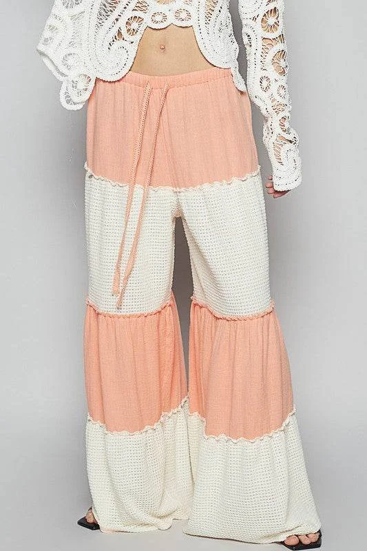 POL Two Tone Drawstring Wide Leg Pants in Watermelon pink Elegant Palazzo Trousers