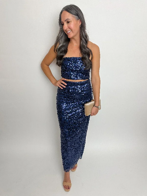 Midnight Sequin Floral Midi Skirt Set a-line skirt cut