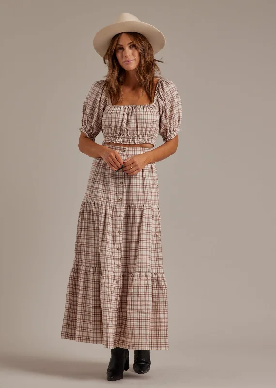 The Joelle Skirt by Rylee & Cru - Mocha Plaid chiffon skirt airy