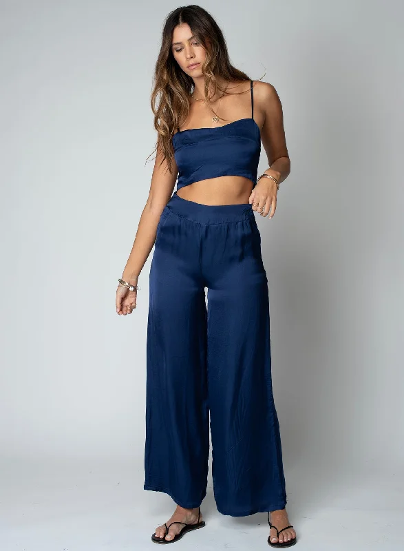 Navy Peony Sunset Wide Leg Pant Slim-Fit Leggings