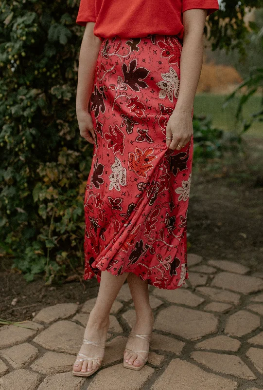 The Rin Skirt by Part Two - Calypso Coral silk skirt lustrous