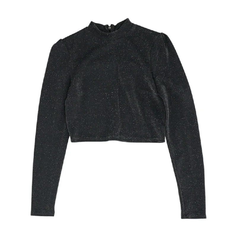 Silver Solid Cropped Sweater Toggled Drawstring Belted