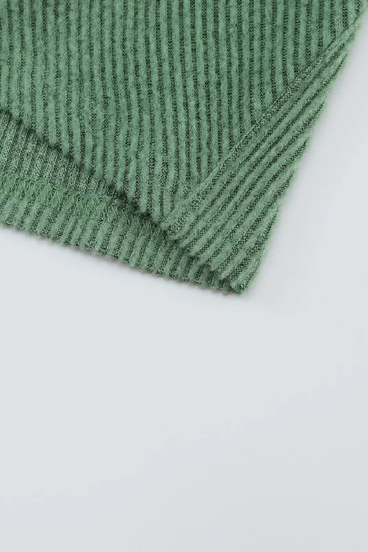 Green U-Neck Sweater with Ribbed Texture Fitted Slim Tailored