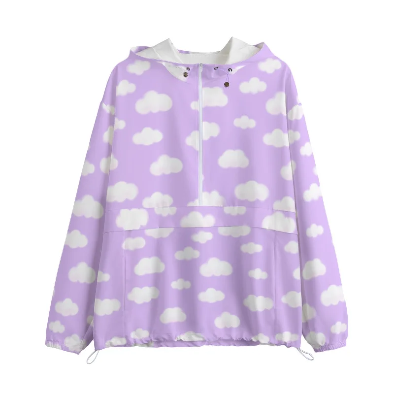 Dreamy Clouds Unisex Half-Zip Anorak Jacket (Lilac) Welt Pockets Slit Pockets Flap Pockets
