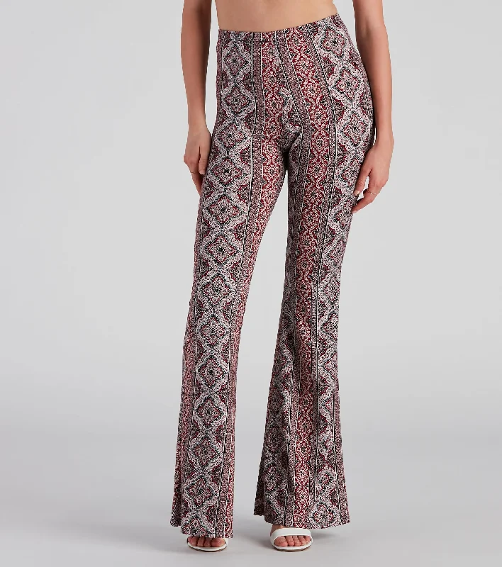 Boho Flare High Rise Pants Warm Wool Trousers