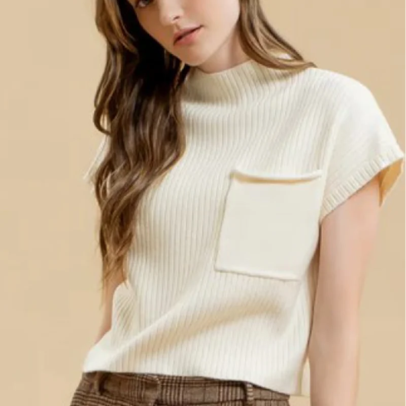 Robin Short Sleeve Sweater Welt Pockets Slit Pockets Flap Pockets