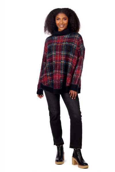 Carla Plaid Sweater in Red by Mudpie Nylon Fabric Polyester Fabric Spandex Fabric