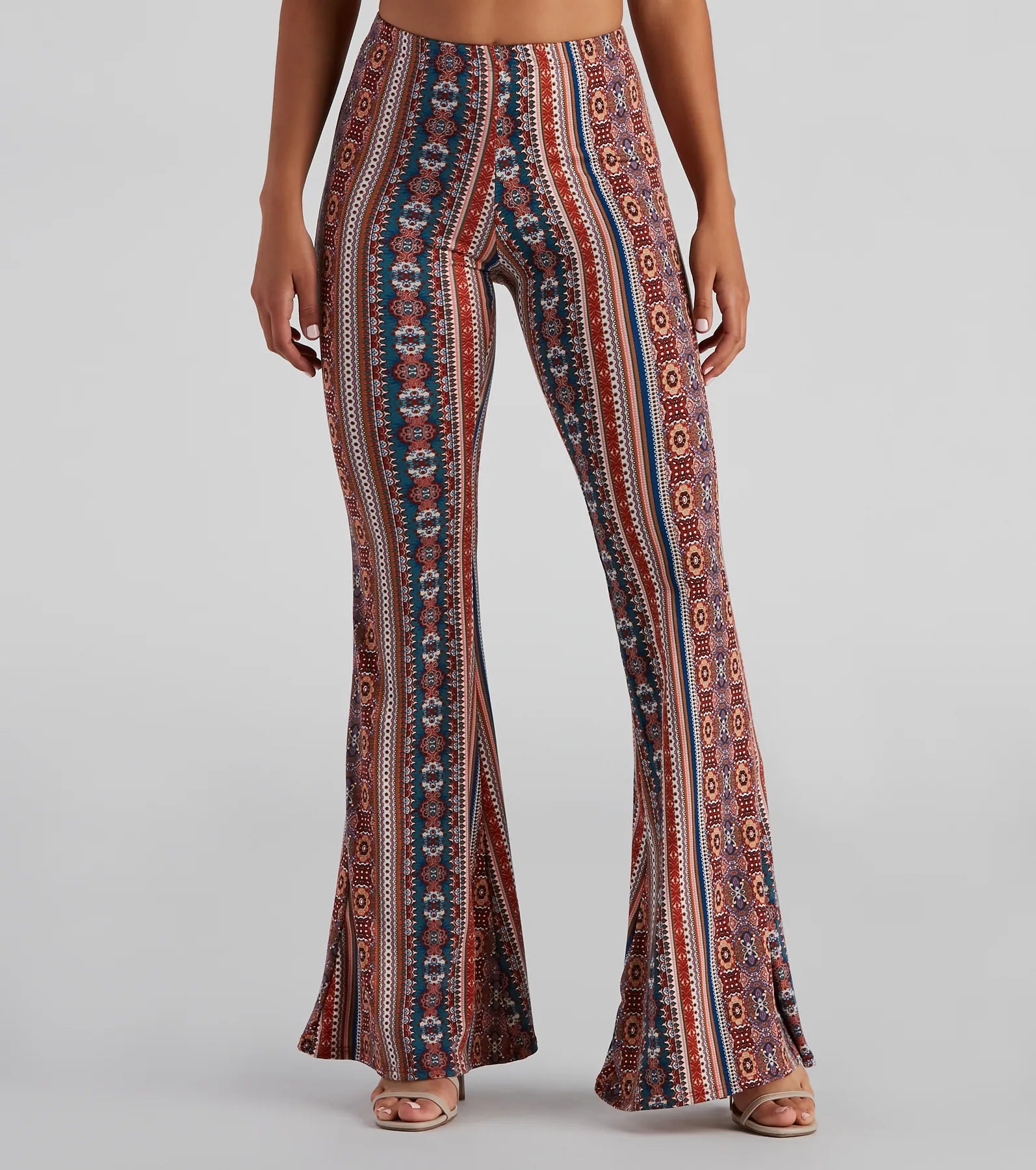 Bohemian Daze Medallion Print Flare Pants Elegant Trouser Pants