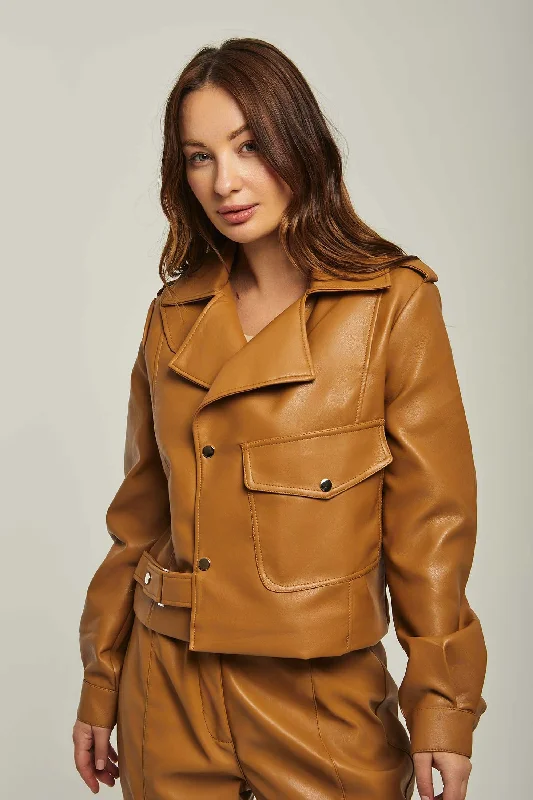 Women Jacket Leather Biker Brown Satin Jacket Silk Jacket Chiffon Jacket